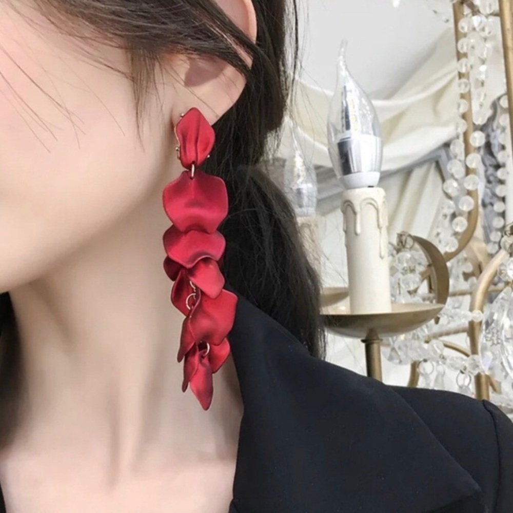 Sexy Red Rose Petal Earrings